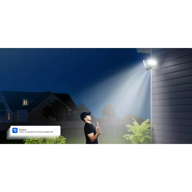 Prožektorinė lauko kamera Reolink Floodlight Series F751W — 8 MP, F2.8mm/F1.6 objektyvas, IP66, „Micro SD“ iki 512 GB