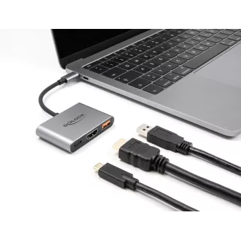 DeLOCK 61071 vaizdo kabelio adapteris 0.1 m USB Type-C USB Type-C USB Type-A HDMI pilka
