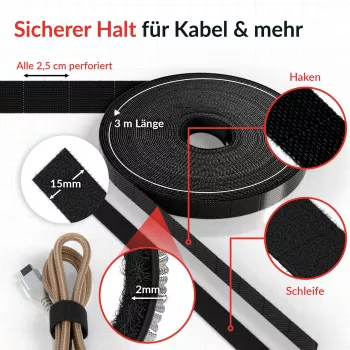 Label-The-Cable LTC RIP STRAP juostelė su kabliukais ir kilpomis, juoda, 3 m (LTC 1410-3)