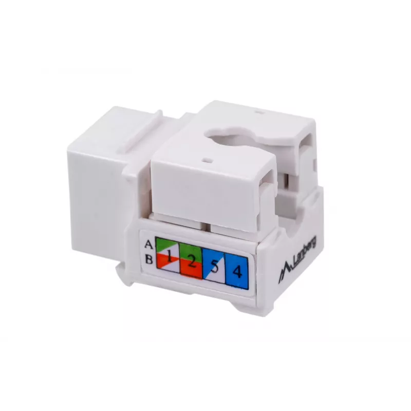 Keystone modulis LANBERG KSU6-1090, Cat6 U/UTP plokščias, RJ-45 vyriškas į LSA moterišką, AWG 22/26, 14,5×16,1 mm, baltas