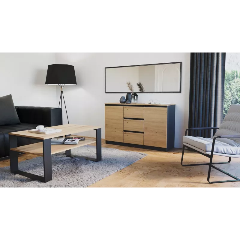 Komoda Topeshop 2D3S ANT/ART BA KPL – antracitas ir ąžuolas, 3 stalčiai