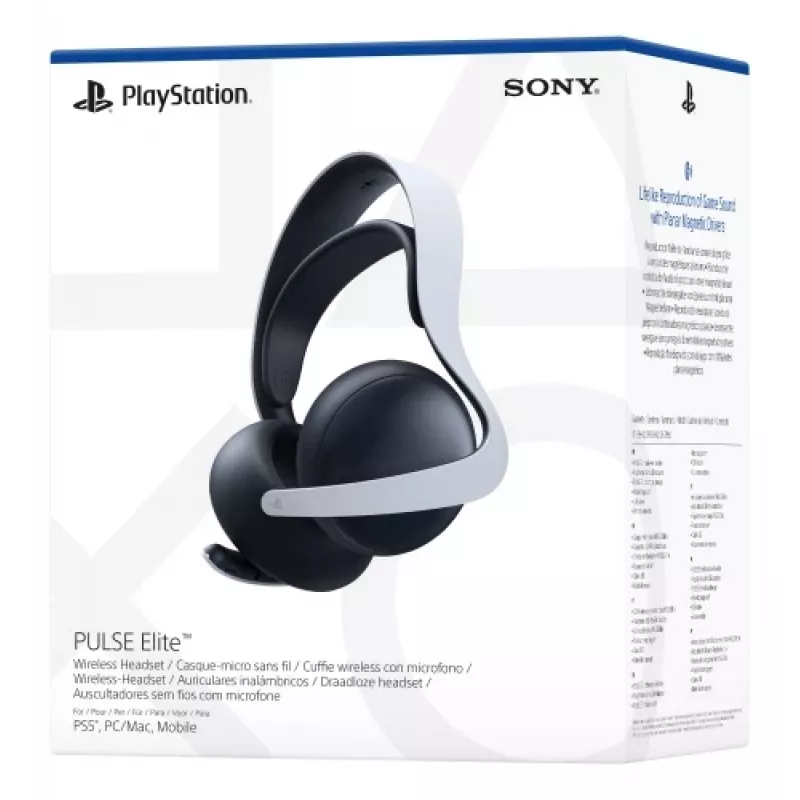 Ausinės Sony PULSE Elite, laidinės ir belaidės, žaidimų, Bluetooth, juodos ir baltos, su įkrovimo stovu