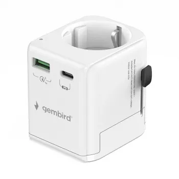 Kelioninis maitinimo adapteris GEMBIRD TPA-EU1A1C20-01-W 20W, USB-A 18W + USB-C 20W, Schuko kištukas, įėjimas 100–250V