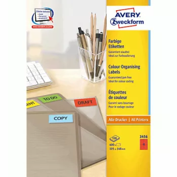 Lipnūs etikečių lapai Avery spalvotos etiketės Raudonos 105 x 148 mm