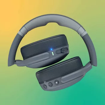 Ausinės Skullcandy Crusher Evo — laidinės ir belaidės, pilkos, 40 h atkūrimas, USB-C, AUX, sulankstomos
