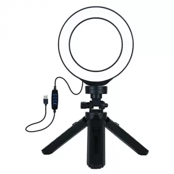 LED žiedo šviesa 12 cm su trikoju stovu iki 14,5 cm, USB