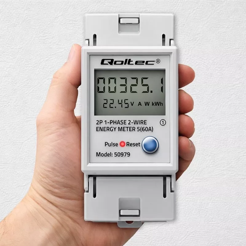 Energijos skaitiklis QOLTEC vienfazis DIN bėgelis 230V (MPN 50979)
