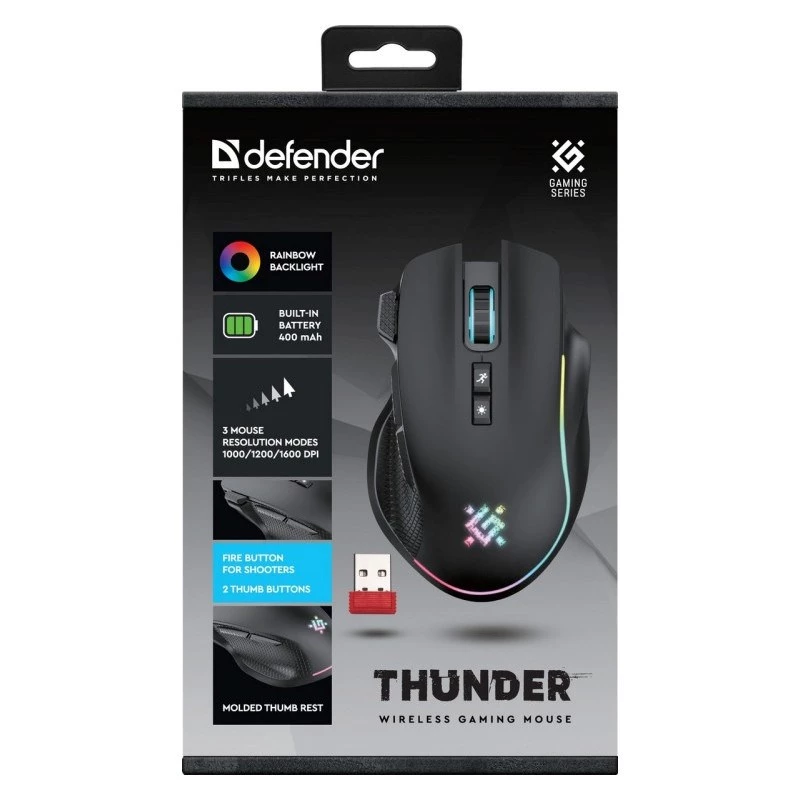 PELĖ DEFENDER GM-213 THUNDER RF 1600dpi 8P JUODA