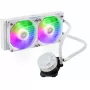 Skysčio aušinimo komplektas Cooler Master MasterLiquid 240L Core ARGB White — 240 mm radiatorius, 120 mm ventiliatoriai, palaiko LGA1700/AM5/AM4 ir senesnius lizdus