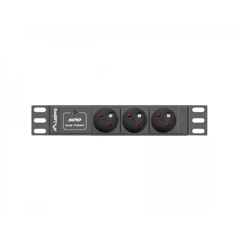 Maitinimo skirstytuvas LANBERG PDU-03E-0200-BK — 1U, 3x E tipo lizdai, 220–250 V, 16 A, 2 m laidas, juodas