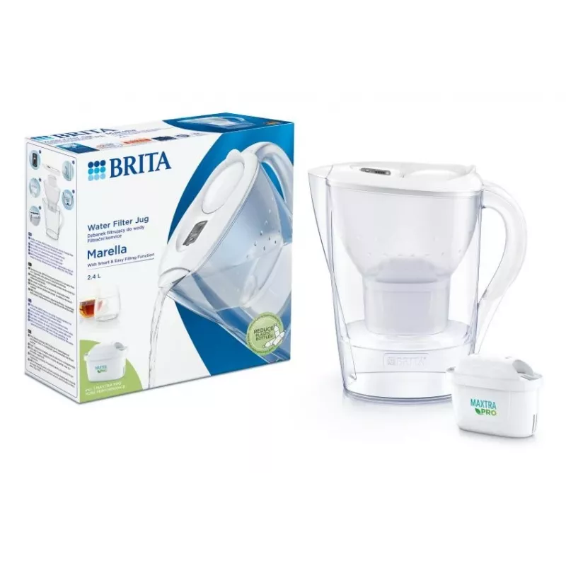 Vandens filtro ąsotis BRITA Marella su Maxtra Pro kasetėmis, 2,4 L, baltas, ergonomiška rankena