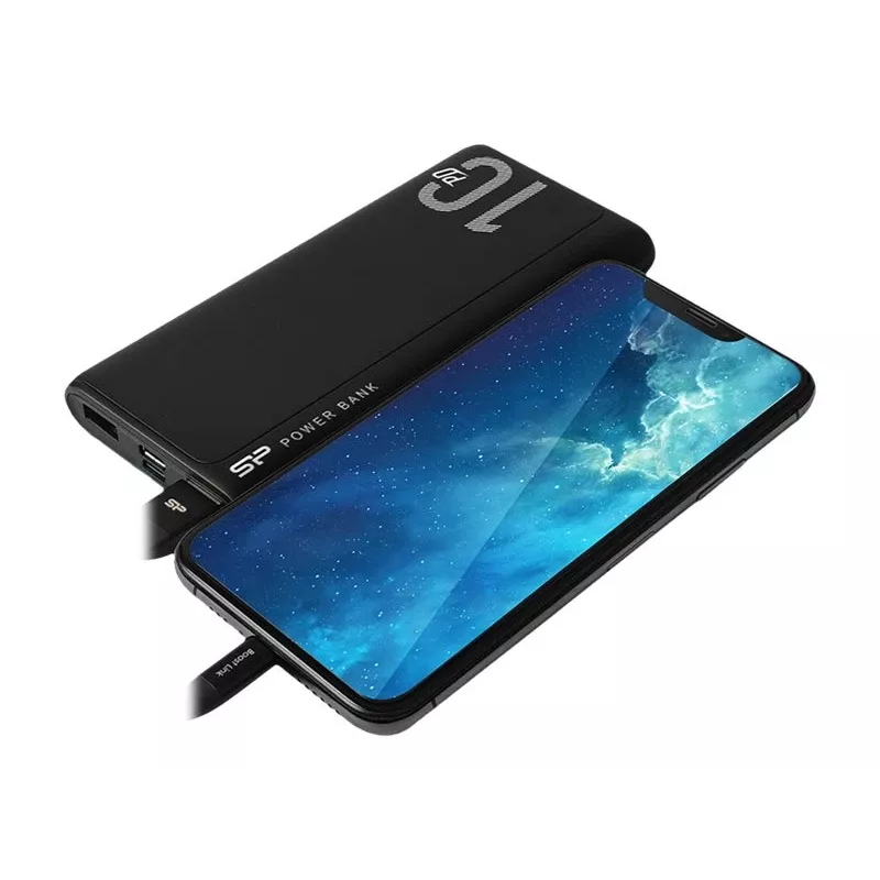 Nešiojamas įkroviklis Silicon Power QP15 10000 mAh, LiPo, 2x USB-A + 2x USB-C, Micro-USB įėjimas, juodas