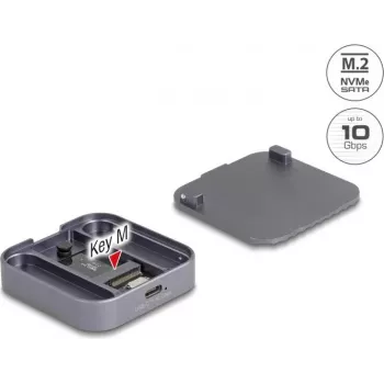 Išorinis magnetinis dėklas DELOCK USB Type-C 10 Gbps, skirtas 1 x M.2 NVMe arba SATA SSD (modelis 42032)