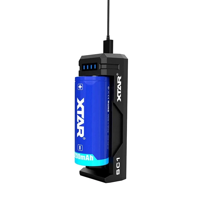 XTAR SC1 vieno lizdo USB-C įkroviklis Li-ion 18650 baterijoms, juodas