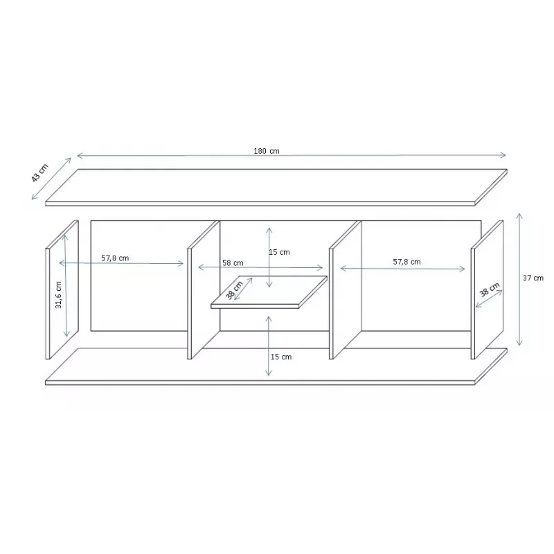 TV spintelė Cama Meble SOHO 180x43x37 cm – kašmyro spalvos viršus, juodas rėmas