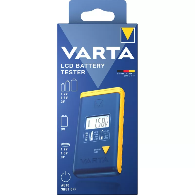 Baterijų testeris Varta 00893 101 111 LCD skaitmeninis nešiojamas AA, AAA, 9V, monetinėms baterijoms
