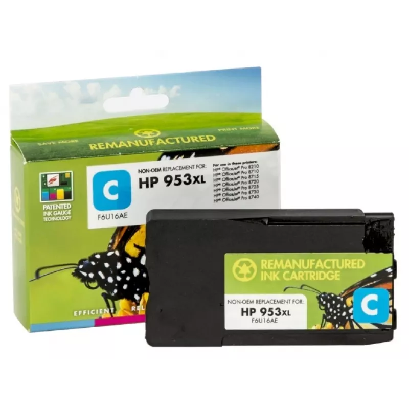 Suderinama statinė kontrolė HP 953XL (F6U16AE) rašalo kasetė, žydra (nauja mikroschema)