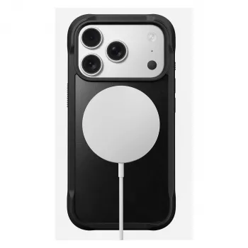 Dėklas telefonui Nomad Rugged Leather Case, skirtas Apple iPhone 17 Pro, oda/TPU/PC/aliuminis, tinka 16 cm (6,3 colio) ekranams, juodos spalvos