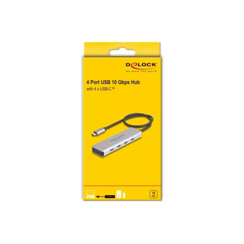 DeLOCK USB Type-C Hub 10 Gbps 4 prievadai aliuminis pilkas