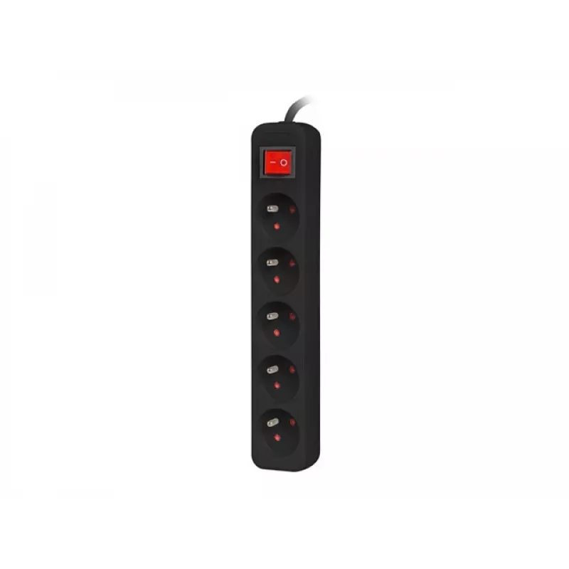 Lanberg PS1-05E-0300-BK ilgintuvas su 5 lizdais, 3 m, juodas, su jungikliu