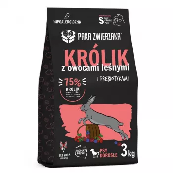 Sausas šunų ėdalas PAKA ZWIERZAKA Triušis su Miško uogomis S 3 kg – suaugusiems mažiems ir vidutiniams šunims