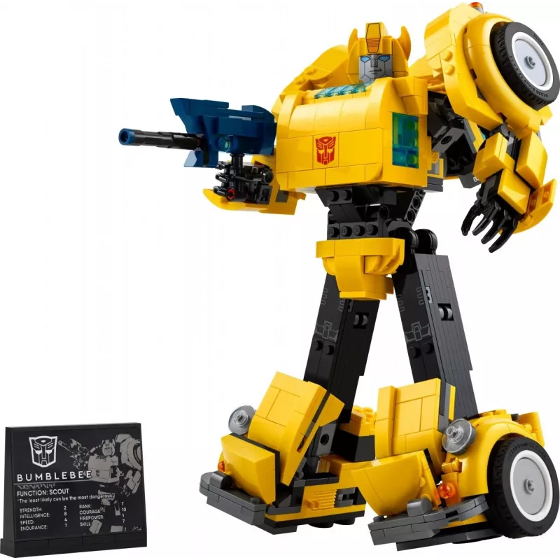 LEGO Icons Transformers Bumblebee veiksmo figūrėlės konstravimo rinkinys – kolekcinis robotų modelis suaugusiems, transformuojamas į transporto priemonę, dovana vyrams