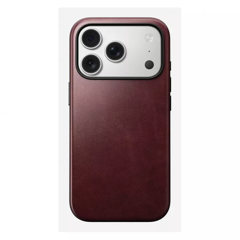 Mobiliojo telefono dėklas Nomad Modern Leather Case, skirtas iPhone 17 Pro, oda + TPU + PC, tinka 16 cm (6,3 colio) ekranui, Bordo spalva