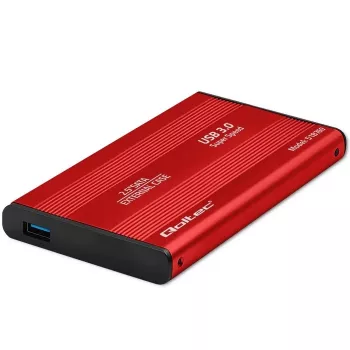 Išorinis HDD/SSD dėklas QOLTEC 51860 2,5 colio SATA III diskams, USB Type-A, 5 Gbit/s, aliuminis, raudonas