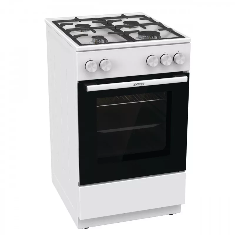Laisvai pastatoma dujinė viryklė su orkaite Gorenje GG5A10WFFM – 4 degikliai, 70 L orkaitė, emaliuotas viršus, balta