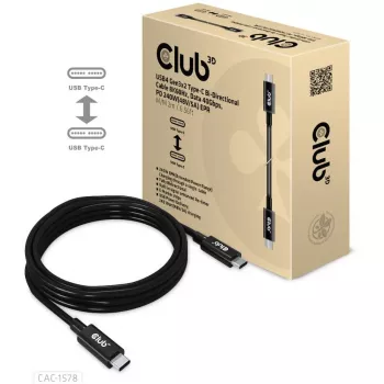CLUB3D USB4 Gen3x2 Type-C abipusis laidas 8K60Hz, duomenys 40Gbps, PD 240W(48V/5A) EPR M/M 2m / 6.56ft