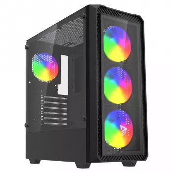 Kompiuterio korpusas Savio Noctis Glass RGB Cube, ATX/Micro-ATX/Mini-ITX, grūdinto stiklo priekinė dalis, RGB ventiliatoriai, juodas