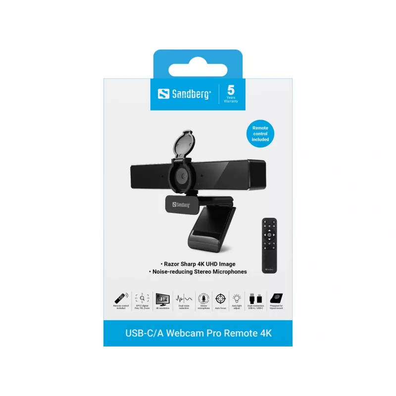 Webkamerė Sandberg USB-C/A Pro Remote 4K 8 MP 3840x2160