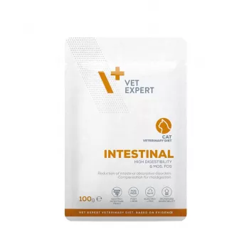 Šlapias veterinarinis ėdalas VETEXPERT Intestinal Cat 100 g – vištiena, 38% baltymų, 20% riebalų, suaugusioms katėms, kasos nepakankamumui