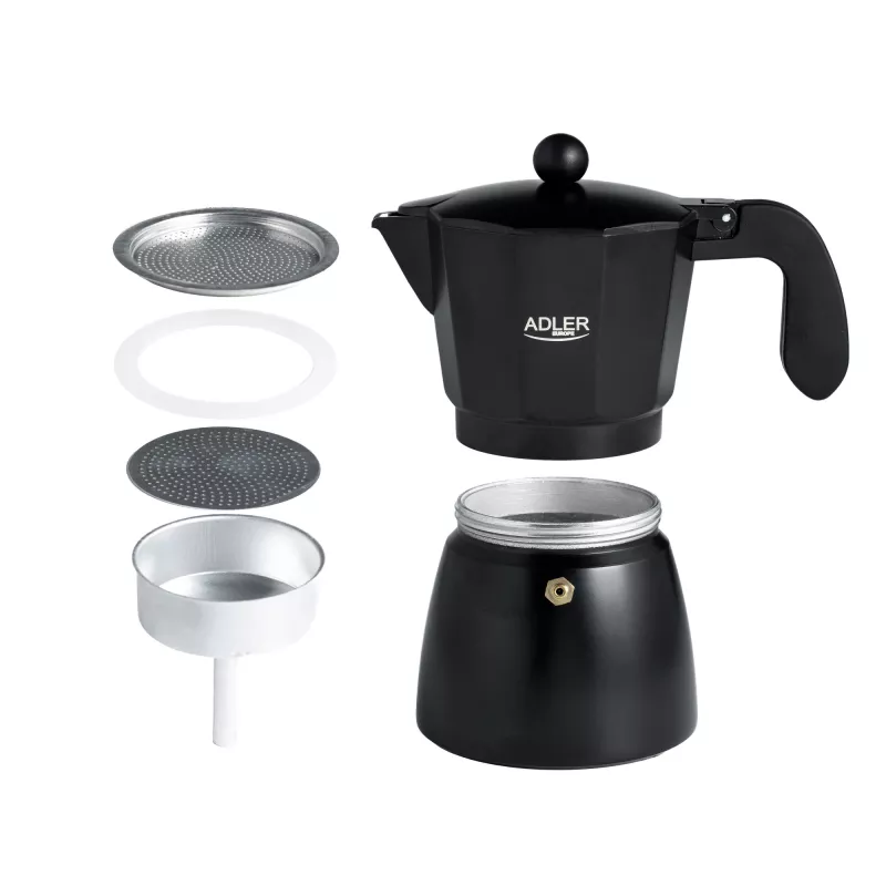 Espresso kavos aparatas Adler AD 4421 – 15 bar siurblys, juodas korpusas