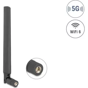 Kryptinė antena DELOCK 5G LTE GNSS WiFi 6 SMA kištukas 0,9–4,1 dBi 183 mm su pasukama jungtimi