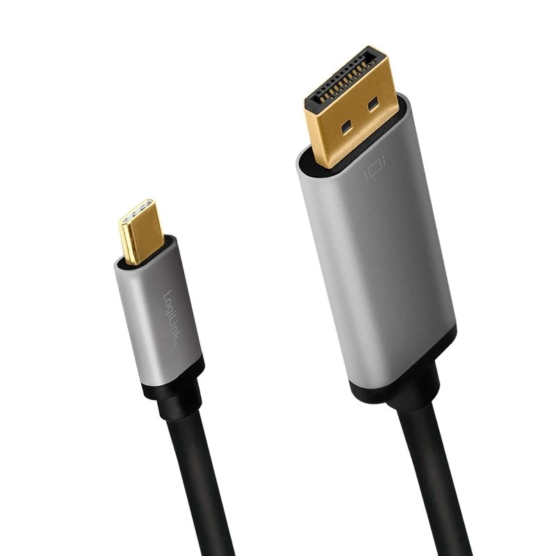 LogiLink CUA0100 Laidinio keitiklio adapteris DisplayPort USB 3.2 Gen1 Type-C 1,8 m juoda pilka