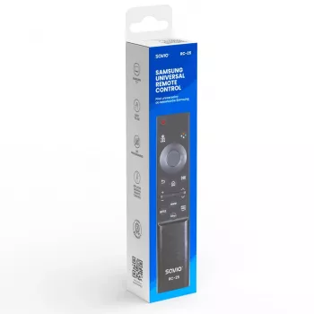 SAVIO RC-25 infraraudonųjų spindulių televizoriaus nuotolinio valdymo pultas, mygtukinis įvedimas, juodos spalvos, veikimo nuotolis iki 10 m, skirtas 1 įrenginiui, naudoja 2x AAA