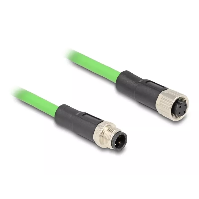 DeLOCK M12 D-koduotas 4 kontaktų kištukas-lizdas PUR (TPU) tinklo kabelis 1 m