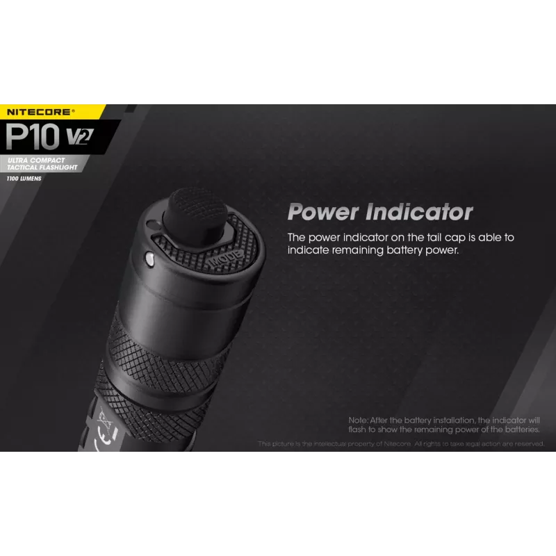 Taktinis žibintuvėlis Nitecore P10 V2 – 1000 lm, IP68, atsparus smūgiams, 95 g, 18650/CR123