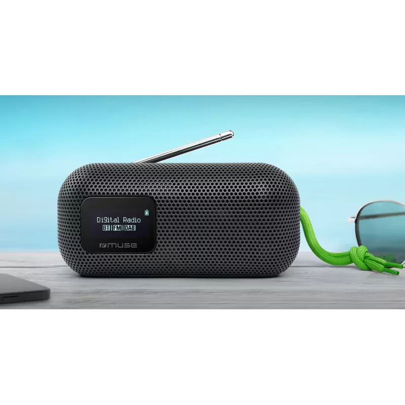 Nešiojamas Bluetooth garsiakalbis su FM radiju Muse M-750 FBT, 10 W, vandeniui atsparus, juodas