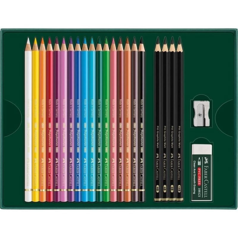 Faber-Castell Polychromos & Pitt Graphite Matt piešimo rinkinys, įvairių spalvų (23 vnt.)