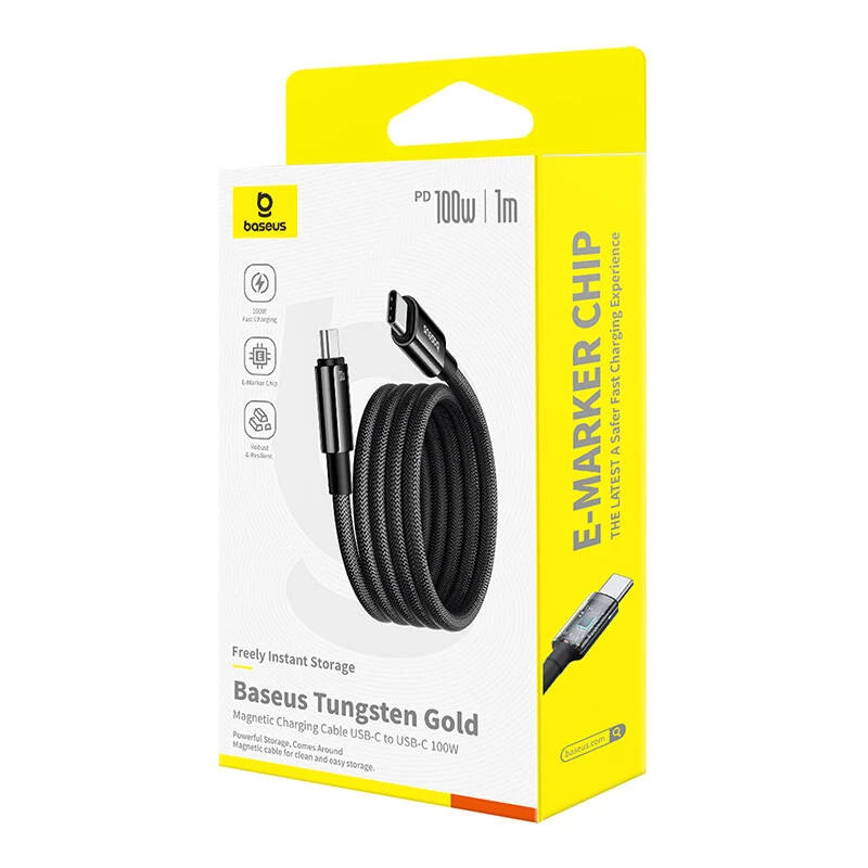 USB-C į USB-C įkrovimo laidas Baseus Tungsten Gold 100W 1 m, juodas, nailoninis