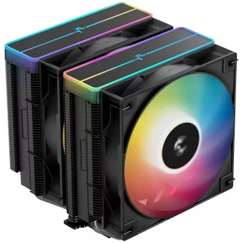 Oro aušintuvas DeepCool AG620 BK ARGB V2 — 120 mm dvigubas ventiliatorius, 6 šilumos vamzdeliai, LGA 1700/AM4/AM5, juodas