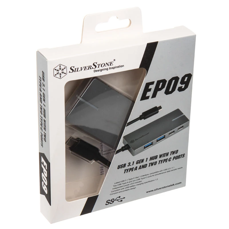 USB 3.1-C adapteris SILVERSTONE SST-EP09C — USB-C į USB-A jungtis, sidabrinė spalva