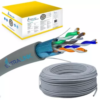 Tinklo kabelis Extralink vytos poros CAT5E FTP vidaus 305M pilkas