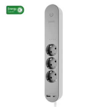Prailginimo lizdas Hombli HBPO-0108 — 3× E tipo kištukiniai lizdai, 230V 16A, vidaus patalpoms, balta/pilka