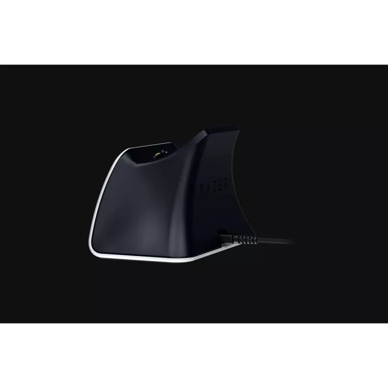 Įkrovimo stovas Razer RC21-01900100-R3U1, skirtas PlayStation 5 valdikliams – baltas, įkrauna vieną valdiklį, komplekte USB-C į USB-A laidas