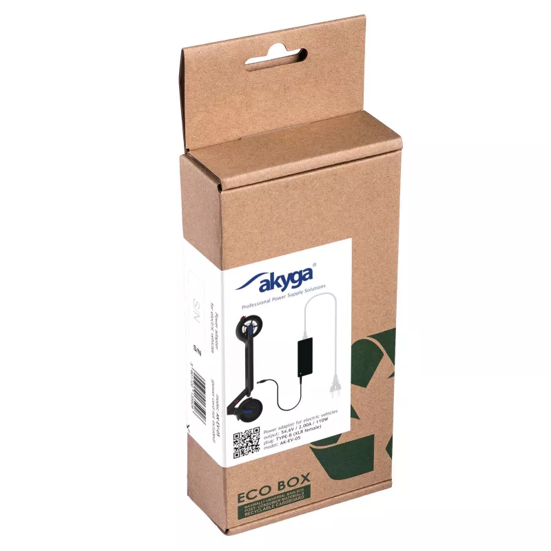 Akyga AK-EV-05 elektrinio dviračio įkroviklis 48 V akumuliatoriams, 54,6 V / 2 A, 110 W, GX16 12 mm lizdas, 1 m
