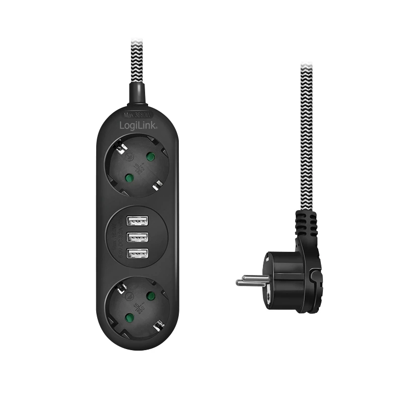 Prailginimo laidas LogiLink LPS262U 1,5 m 2 AC lizdai vidaus juodas