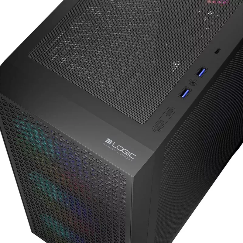 Logic DART PRO ARGB MIDI USB-C PC Case Black – korpusas su tinkleliu ir ventiliatoriais